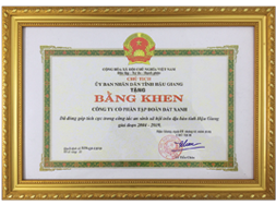 Bằng khen của Ủy Ban Nhân Dân Tỉnh Hậu Giang